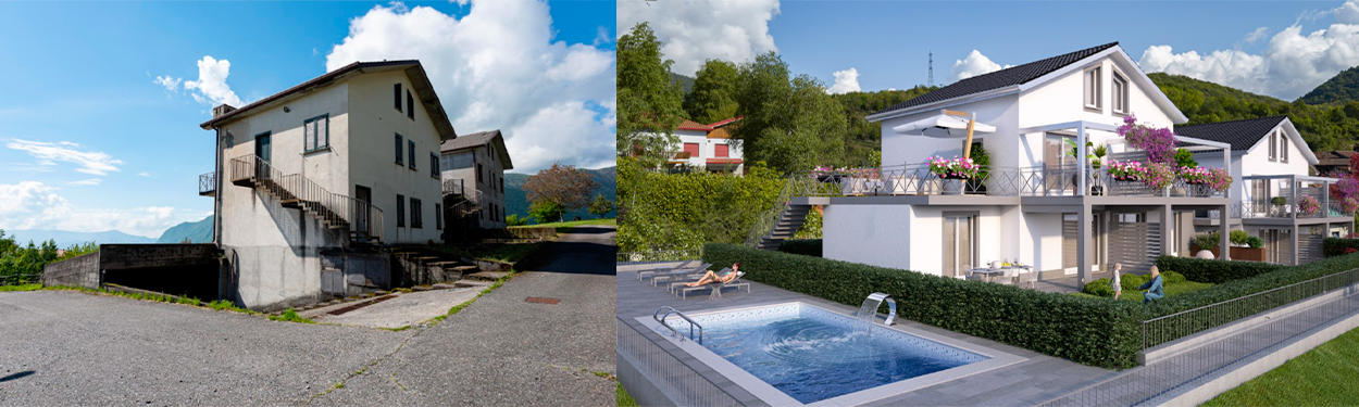 Stato di Fatto vs Render del Progetto Collina Blu